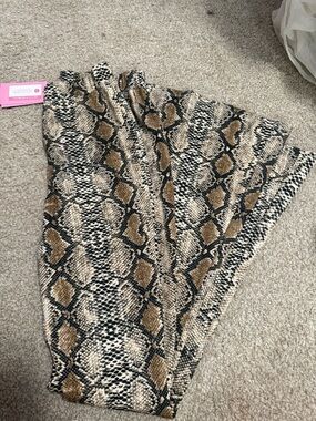 Fashion Pass Snake Print Flare Pants in Neutral Tones